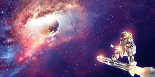 蓝紫色唯美宇宙太空星空唯美银河星球航空航天展板背景